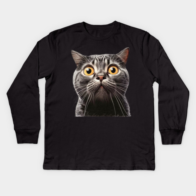 Funny Scared Cat Face, Cat Lover, Scaredy Cat Kids Long Sleeve T-Shirt by logiamerch