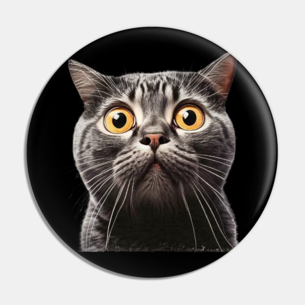 Funny Scared Cat Face, Cat Lover, Scaredy Cat Pin by logiamerch