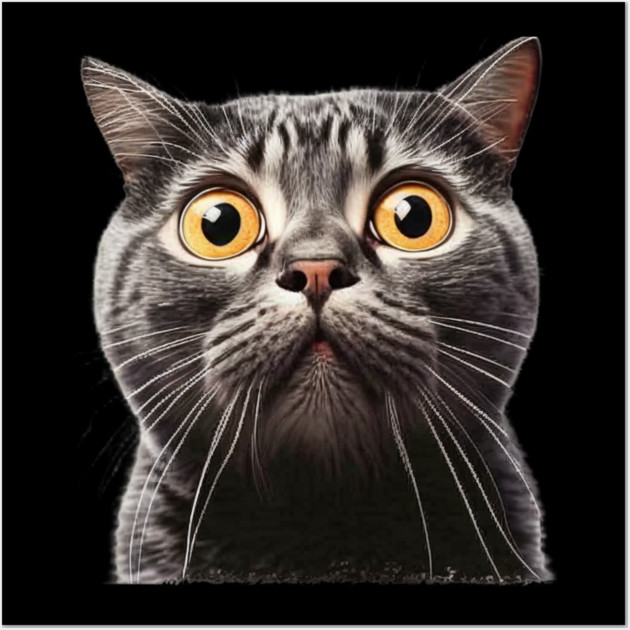 Funny Scared Cat Face, Cat Lover, Scaredy Cat Wall Art by logiamerch