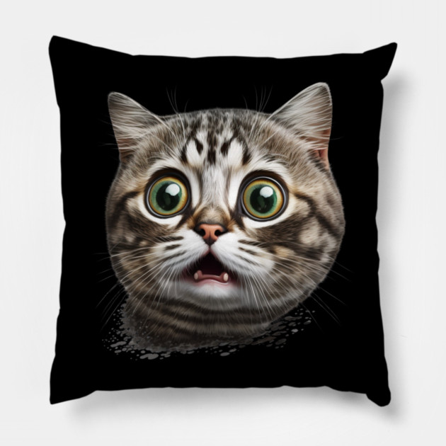 Funny Scared Cat Face, Cat Lover, Scaredy Cat Pillow by logiamerch