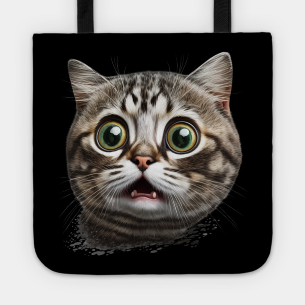 Funny Scared Cat Face, Cat Lover, Scaredy Cat Tote by logiamerch
