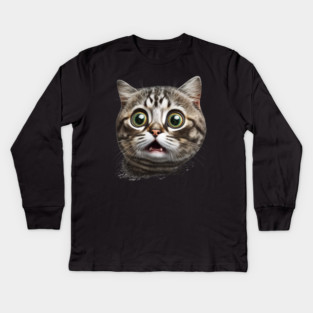 Funny Scared Cat Face, Cat Lover, Scaredy Cat Kids Long Sleeve T-Shirt