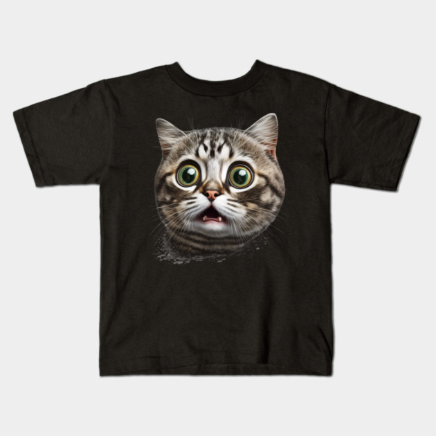 Funny Scared Cat Face, Cat Lover, Scaredy Cat Kids T-Shirt by logiamerch