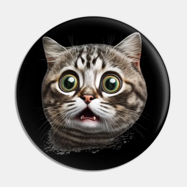 Funny Scared Cat Face, Cat Lover, Scaredy Cat Pin by logiamerch