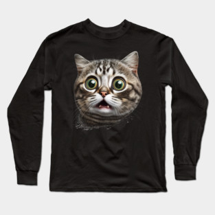 Funny Scared Cat Face, Cat Lover, Scaredy Cat Long Sleeve T-Shirt