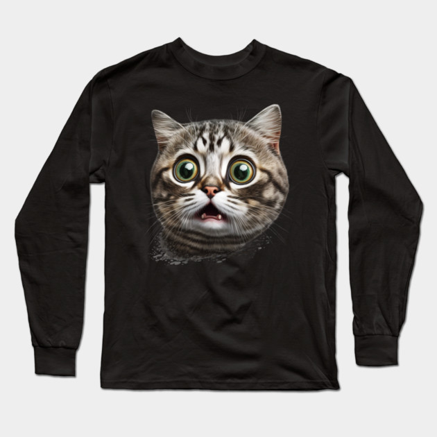 Funny Scared Cat Face, Cat Lover, Scaredy Cat Long Sleeve T-Shirt by logiamerch