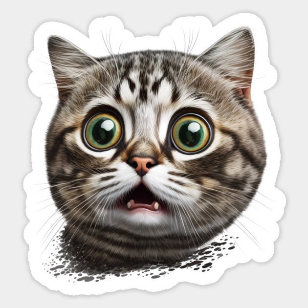 Funny Scared Cat Face, Cat Lover, Scaredy Cat Sticker by logiamerch