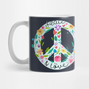 Peace And Love Symbol With Flower Power Mug