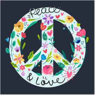 Peace And Love Symbol With Flower Power Posters and Art