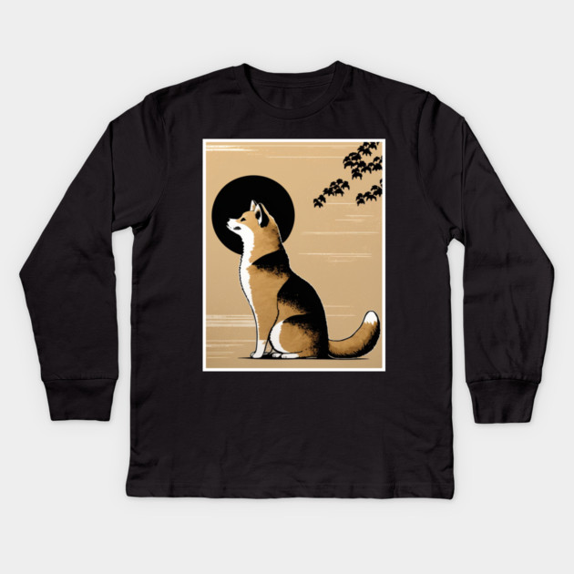 Shiba Inu Dog, Japanese Art Kids Long Sleeve T-Shirt by logiamerch