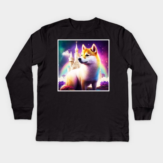 Shiba Inu Dog, Magical Land, Fantasy Kids Long Sleeve T-Shirt by logiamerch