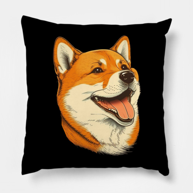 Cute Shiba Inu Dog Smiling Pillow by logiamerch