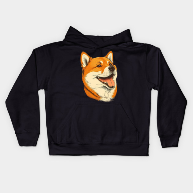 Cute Shiba Inu Dog Smiling Kids Hoodie by logiamerch