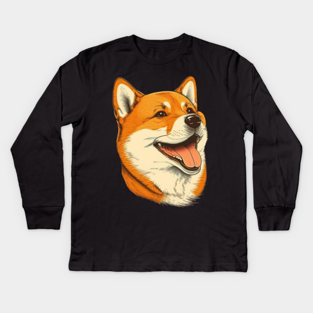 Cute Shiba Inu Dog Smiling Kids Long Sleeve T-Shirt by logiamerch