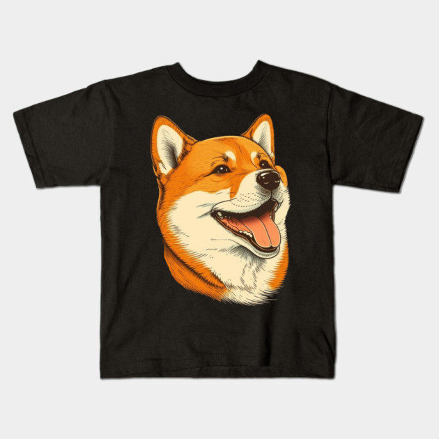 Cute Shiba Inu Dog Smiling Kids T-Shirt by logiamerch