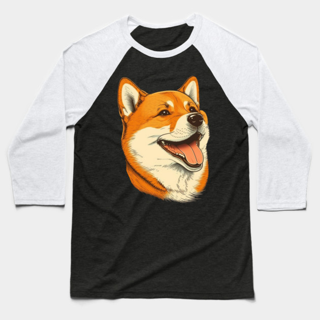 Cute Shiba Inu Dog Smiling Baseball T-Shirt by logiamerch