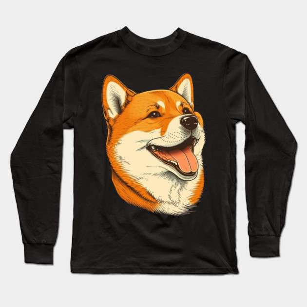 Cute Shiba Inu Dog Smiling Long Sleeve T-Shirt by logiamerch