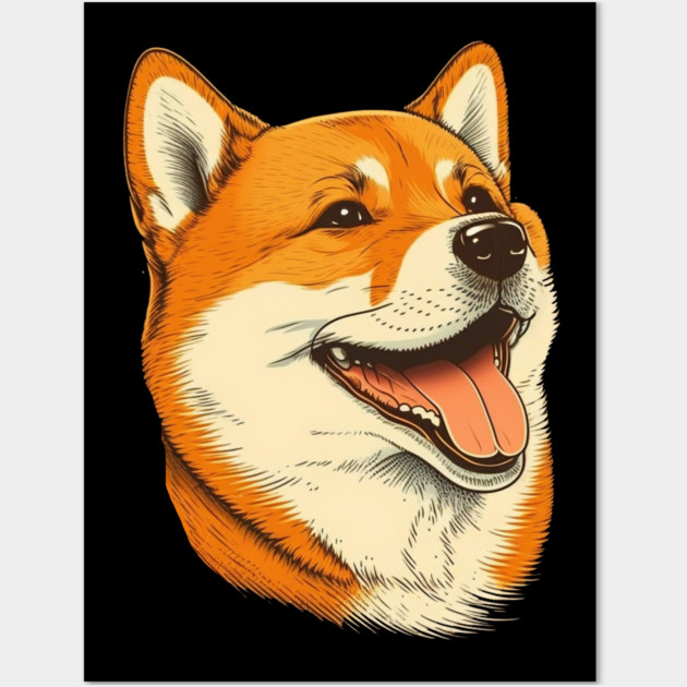 Cute Shiba Inu Dog Smiling Wall Art by logiamerch