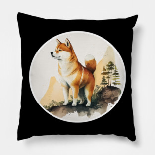 Shiba Inu Dog, Mountain Outdoor, Forest Pillow