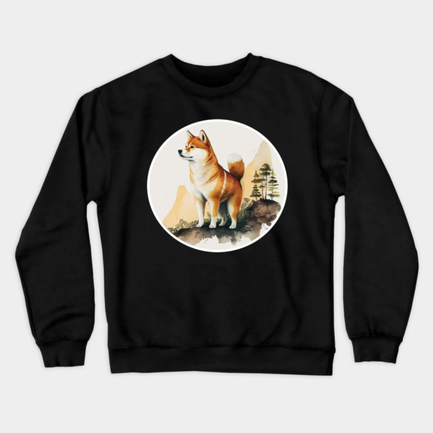 Shiba Inu Dog, Mountain Outdoor, Forest Crewneck Sweatshirt by logiamerch