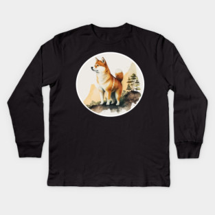Shiba Inu Dog, Mountain Outdoor, Forest Kids Long Sleeve T-Shirt