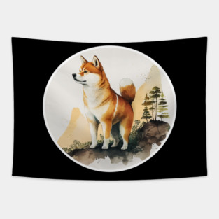 Shiba Inu Dog, Mountain Outdoor, Forest Tapestry