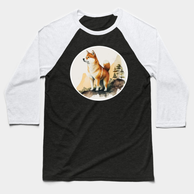 Shiba Inu Dog, Mountain Outdoor, Forest Baseball T-Shirt by logiamerch