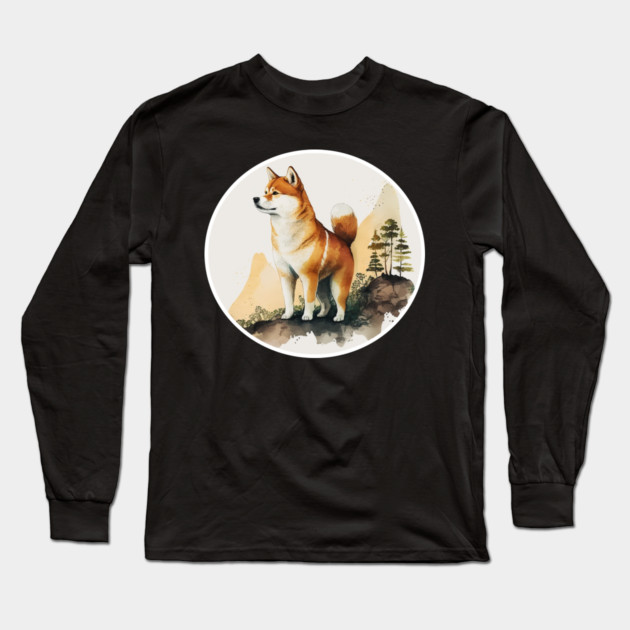 Shiba Inu Dog, Mountain Outdoor, Forest Long Sleeve T-Shirt by logiamerch