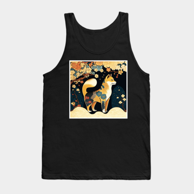 Shiba Inu Dog, Japanese Art, Floral Design Tank Top by logiamerch
