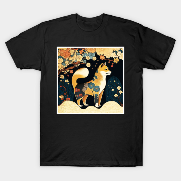 Shiba Inu Dog, Japanese Art, Floral Design T-Shirt by logiamerch