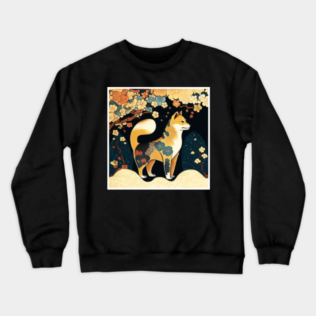 Shiba Inu Dog, Japanese Art, Floral Design Crewneck Sweatshirt by logiamerch