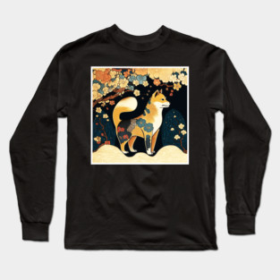 Shiba Inu Dog, Japanese Art, Floral Design Long Sleeve T-Shirt