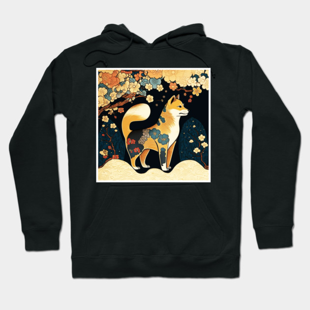 Shiba Inu Dog, Japanese Art, Floral Design Hoodie by logiamerch