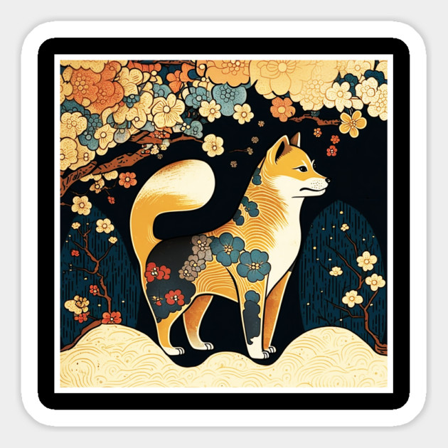 Shiba Inu Dog, Japanese Art, Floral Design Magnet by logiamerch