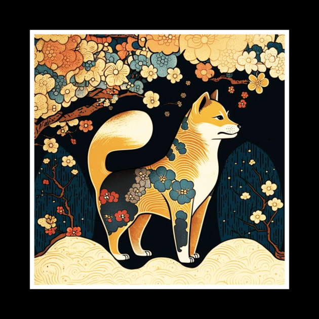 Shiba Inu Dog, Japanese Art, Floral Design by logiamerch