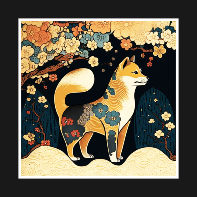 Shiba Inu Dog, Japanese Art, Floral Design by logiamerch