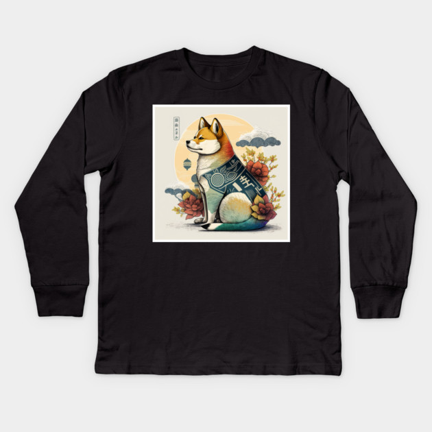 Shiba Inu Dog, Japanese Art Style, Dog Lover Kids Long Sleeve T-Shirt by logiamerch