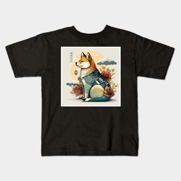 Shiba Inu Dog, Japanese Art Style, Dog Lover Kids T-Shirt by logiamerch