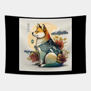 Shiba Inu Dog, Japanese Art Style, Dog Lover Tapestry