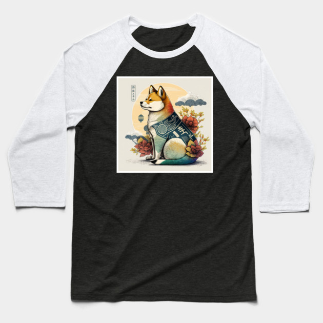 Shiba Inu Dog, Japanese Art Style, Dog Lover Baseball T-Shirt by logiamerch