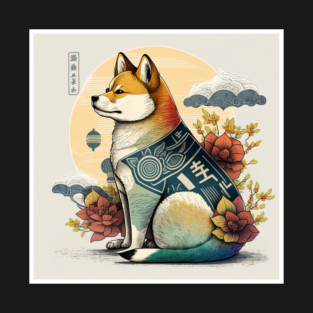 Shiba Inu Dog, Japanese Art Style, Dog Lover T-Shirt