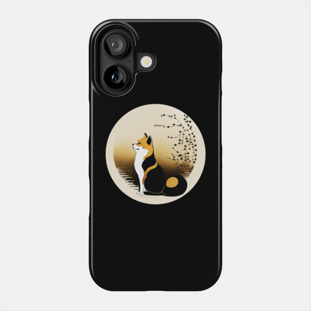 Shiba Inu Dog, Japanese Art, Full moon Phone Case by logiamerch