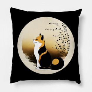 Shiba Inu Dog, Japanese Art, Full moon Pillow