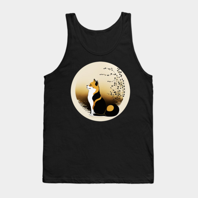 Shiba Inu Dog, Japanese Art, Full moon Tank Top by logiamerch