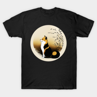 Shiba Inu Dog, Japanese Art, Full moon T-Shirt