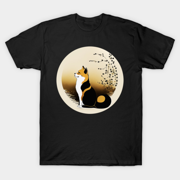 Shiba Inu Dog, Japanese Art, Full moon T-Shirt by logiamerch
