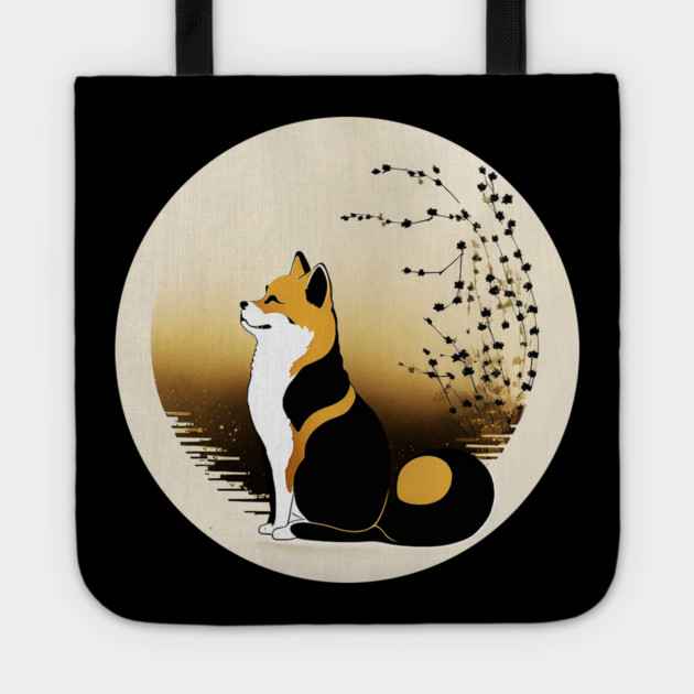 Shiba Inu Dog, Japanese Art, Full moon Tote by logiamerch