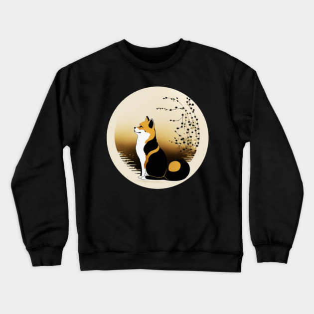 Shiba Inu Dog, Japanese Art, Full moon Crewneck Sweatshirt by logiamerch