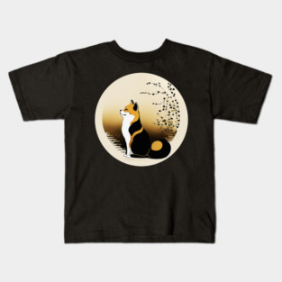 Shiba Inu Dog, Japanese Art, Full moon Kids T-Shirt