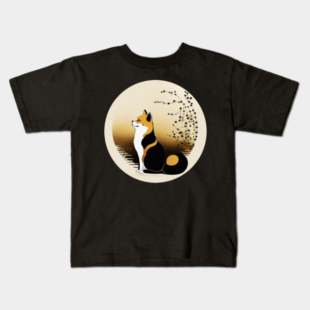 Shiba Inu Dog, Japanese Art, Full moon Kids T-Shirt by logiamerch
